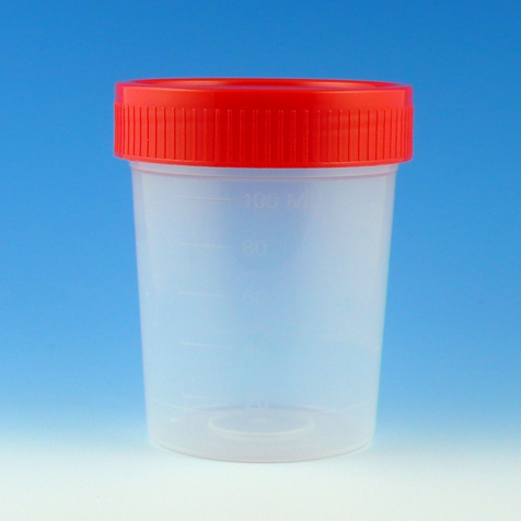 Globe Scientific Specimen Container, 4oz, with Separate 1/4-Turn Red Screwcap, Non-Sterile, PP, Graduated, Bulk Collection Cup; Specimen Container; Urine Collection